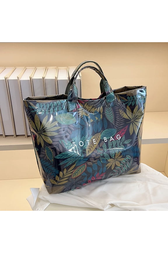 Letters Print PVC Tote Bag for Women, Waterproof Plastic Handbag for Shopping, Work, Beach, Travel, Large Capacity Gift Bag with Hook-and-Loop Closure