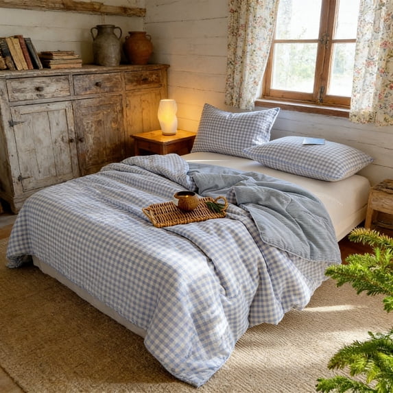 Kumdkd Lightweight Summer Cotton Quilt, Breathable Thin Cool Blanket for Air-Conditioned Rooms, Machine Washable Plaid Design, Multiple Sizes Available