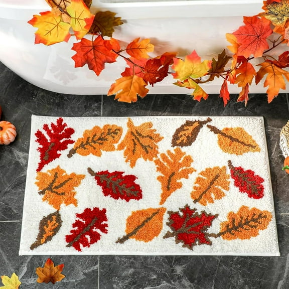 Kumdkd Maple Leaf Faux Fur Rug - Fall Decor Area Rug for Bathroom & Bedroom (15.75x23.62in)