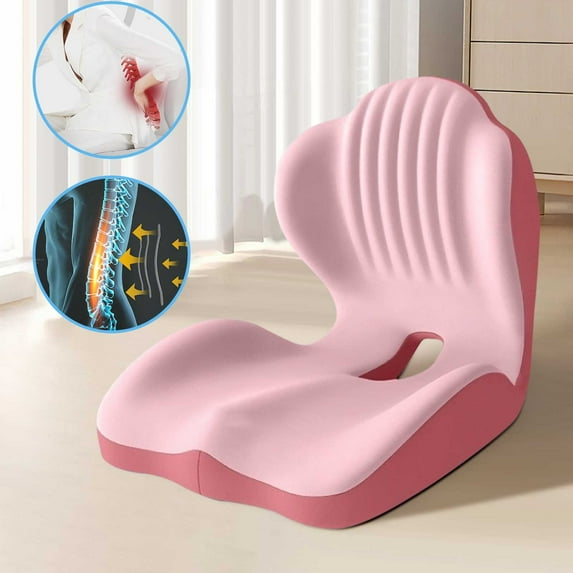 Kumdkd Memory Foam Seat Cushion with Built-in Lumbar Support - Contoured Ergonomic Chair Cushion for Office, Car, Home Desk, Provides Back Pain Relief & Comfort, Removable Washable Cover