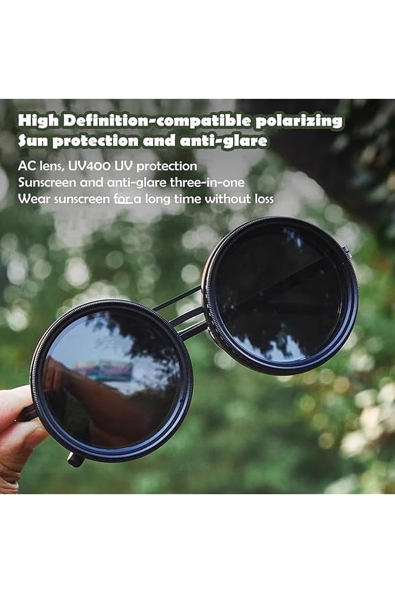 Men's Polarized Round Sunglasses Adjustable ND9 Lenses UV400 Protection, Lightweight TR90 Frame for Driving/Fishing/Outdoor Activities, Retro Vintage Style (Black/Gold)