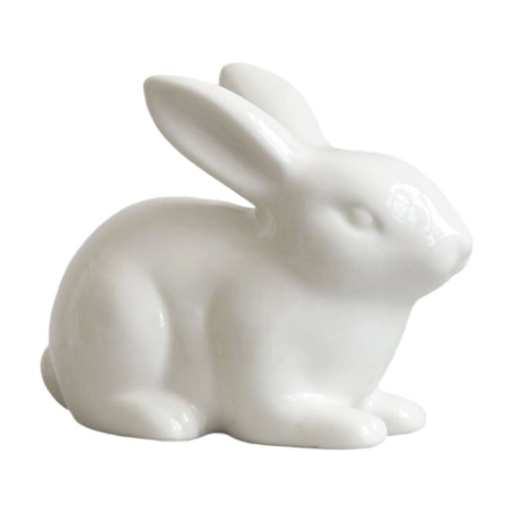 Kumdkd Mini Cute White Easter Ceramic Statue, Handmade Porcelain Bunny Figurine for Desktop Decor, Glossy Glazed Living Room Bedroom Spring Home Accent, Gift Idea