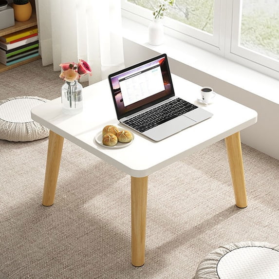 Kumdkd Modern Mini Coffee Table - Space-Saving End Table for Bedroom/Balcony, Eco-Friendly Wood Construction with Sturdy Triangular Legs (15.75x15.75in, Compact Design)