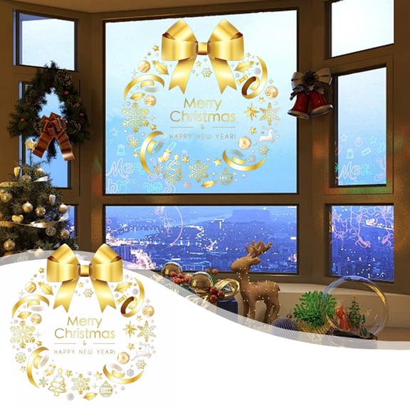 Kumdkd Multicolor Christmas Window Stickers - 19.07inch Wreath Decals for Shop Doors & Windows - Easy to Apply & Remove - Indoor/Outdoor Holiday Decorations
