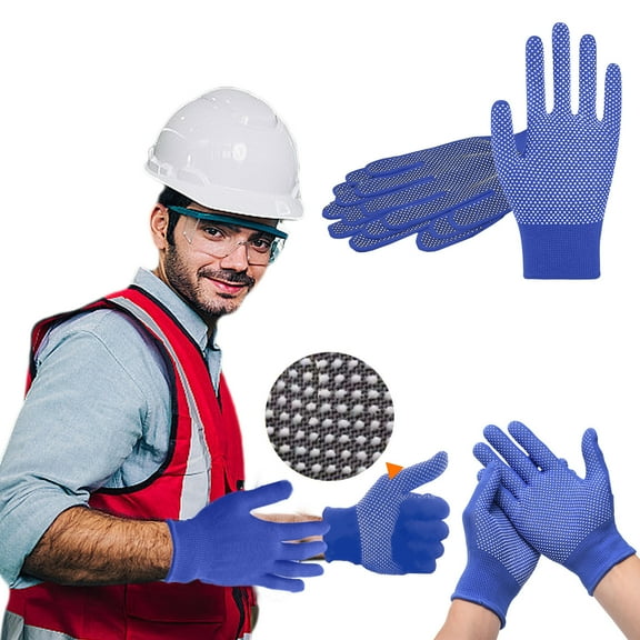 Kumdkd Non-Slip Dotted Work Gloves for Gardening, Rock Climbing, Packing – Breathable Nylon Labor Protection Gloves with Elastic Wrist, 2 Pairs (Blue)