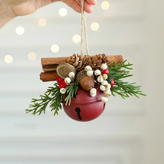 Kumdkd Pinecone Christmas Bells Set - 4.7 Inch Rustic Metal Holiday Decorations for Tree, Wreath & Mantel - Jingle Bell Ornaments for Xmas, Winter, Farmhouse, Cabin Decor (Pack of 1)