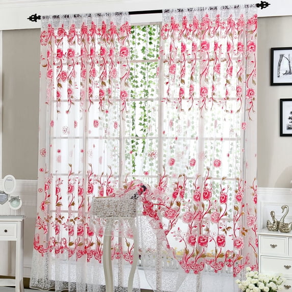 Kumdkd Floral Vintage Lace Curtains with Attached Valances 1 Panel 79"x39", Floral Embroidered Semi Sheer Small Drapes Rod Pocket Decorative Victorian Window Treatments