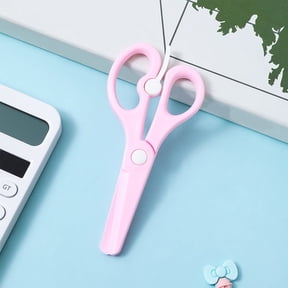 Kumdkd Plastic Craft Scissors - Safety Round-Tip Self-Opening Spring Scissors with Wrapped Edges for Paper Cutting & DIY Projects, Pink