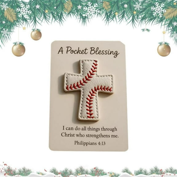 Kumdkd A Pocket Blessing Baseball Cross Edition, Inspirational Synthetic Leather Baseball with Christian Faith Message, Portable Encouragement Gift for Athletes, Coaches, Sports Enthusiasts