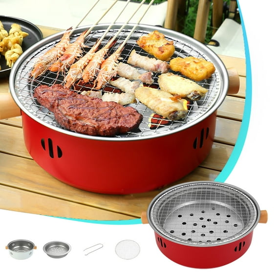 Kumdkd Portable Tabletop Fire Pit, Round Outdoor Barbecue Grill Barbecue Grill Around The Stove Cooking Tea Barbecue Grill Grill Charcoal Fire Grill Outdoor Fryer Room(Red)