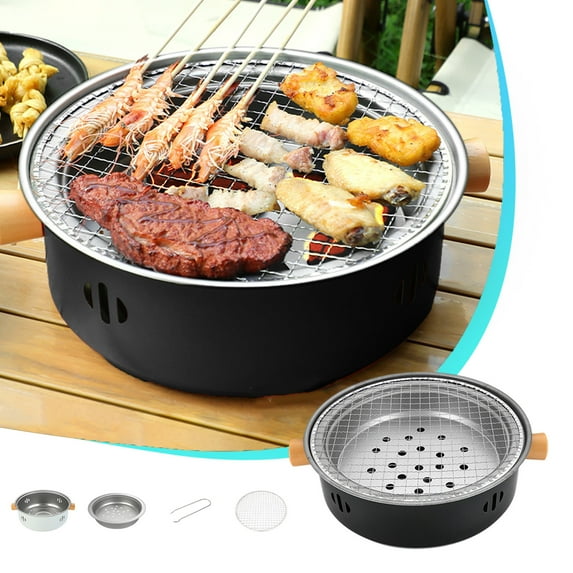 Kumdkd Portable Tabletop Fire Pit, Round Outdoor Barbecue Grill Barbecue Grill Around The Stove Cooking Tea Barbecue Grill Grill Charcoal Fire Grill Outdoor Fryer Room(Black)