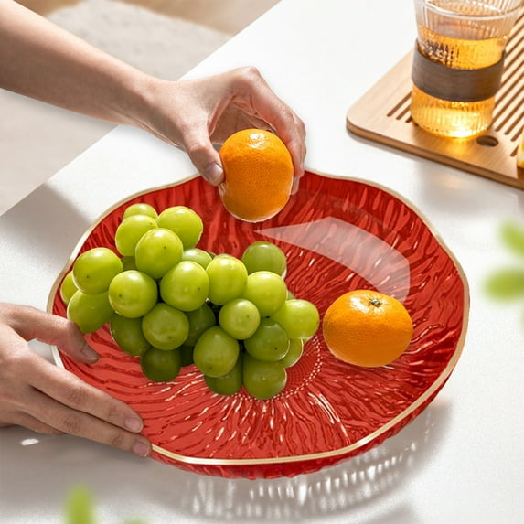 Kumdkd Premium Fruit & Snack Tray - Elevated Plastic Dessert Platter with Drainage for Kitchen & Party, Red