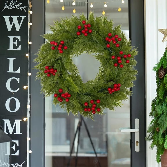 Kumdkd Realistic Christmas Wreath - Indoor/Outdoor Holiday Decor (19.69", Multicolor Plastic Wreath with Pine Needles & Berries, Reusable for Doors/Walls/Gifts)