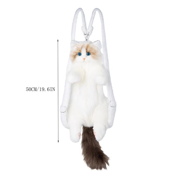 Kumdkd Realistic Ragdoll Cat Stuffed Animal Backpack, Handcrafted Lifelike Plush Kitten Shaped Bag with Detachable Straps, Cute Women's Novelty Backpack for Christmas Birthday Gift
