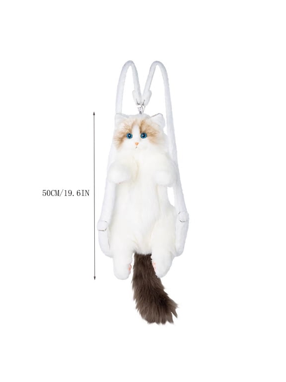 Realistic Ragdoll Cat Stuffed Animal Backpack, Handcrafted Lifelike Plush Kitten Shaped Bag with Detachable Straps, Cute Women's Novelty Backpack for Christmas Birthday Gift