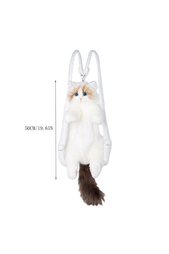 Realistic Ragdoll Cat Stuffed Animal Backpack, Handcrafted Lifelike Plush Kitten Shaped Bag with Detachable Straps, Cute Women's Novelty Backpack for Christmas Birthday Gift