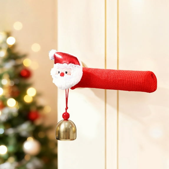 Kumdkd Red Christmas Door Handle Covers, Plush Polyester Door Knob Decorations, Easy Slip-On Festive Gloves for Home Cabinet & Entry Doors, Reusable Holiday Decor, 7.28x2.17x1.18in Set of 1