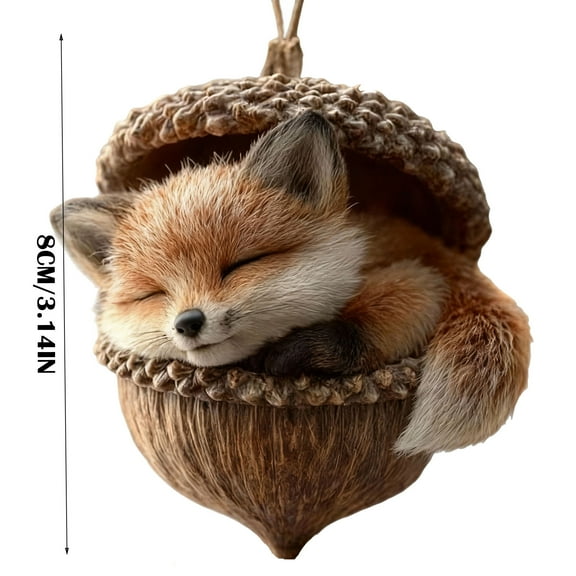 Kumdkd Resin Forest Animal Ornaments, Hazelnut Sleeping Critters Christmas Tree Decor Set with Fox, Owl, Bunny, Hedgehog, Woodland Theme Holiday Decoration for Nature Lovers, 3.14 Inch