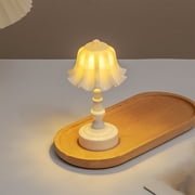 Kumdkd Retro Bluebells Table Lamp – Battery Operated Flameless Night Light for Bedroom, Nursery, Desk | Compact Vintage Décor, Kids-Safe Cordless Bedside Lamp (White)