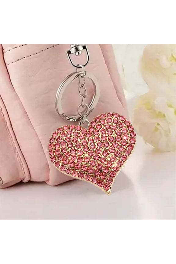 Rhinestone Heart Keychain for Women Bling Cute Sparkling Key Ring for Car Purse Deco Mother's Day Gift