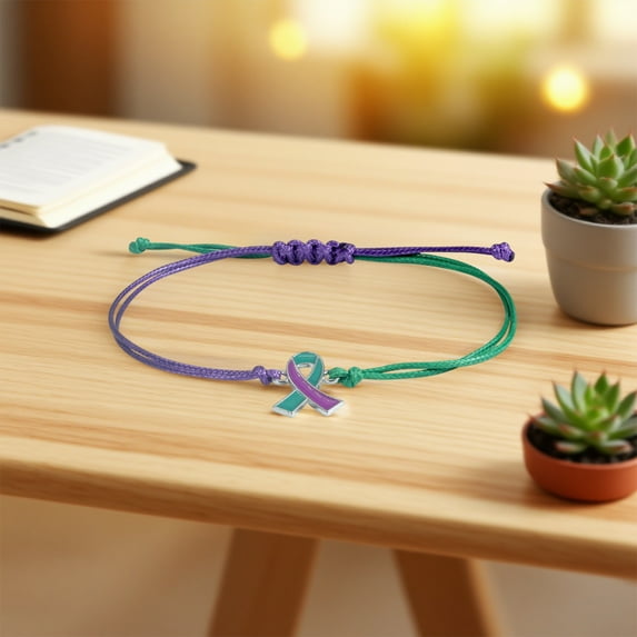 Kumdkd Ribbon Breast Cancer Awareness Bracelet - Adjustable Handmade Wristband for Women (Support Gifts, Health Awareness Day)