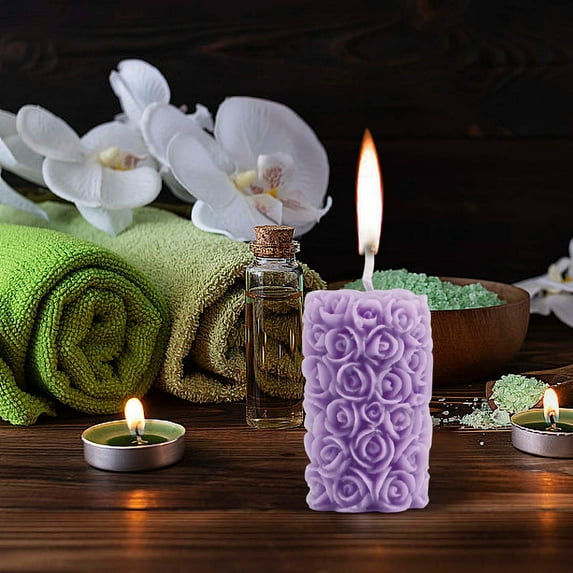 Kumdkd Rose Pillar Scented Candle, Sculpted Floral Aroma Candle with 4 Surprise Scents, Vegetable Wax Decorative Candle for Home, Birthday Gift, Relaxing Ambiance