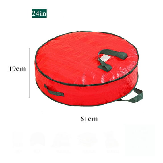 Kumdkd Round Wreath Storage Bag, 24x4in Layered Cover with Transparent Window & Zipper, Durable Oxford Cloth Holiday Decoration Organizer, Red