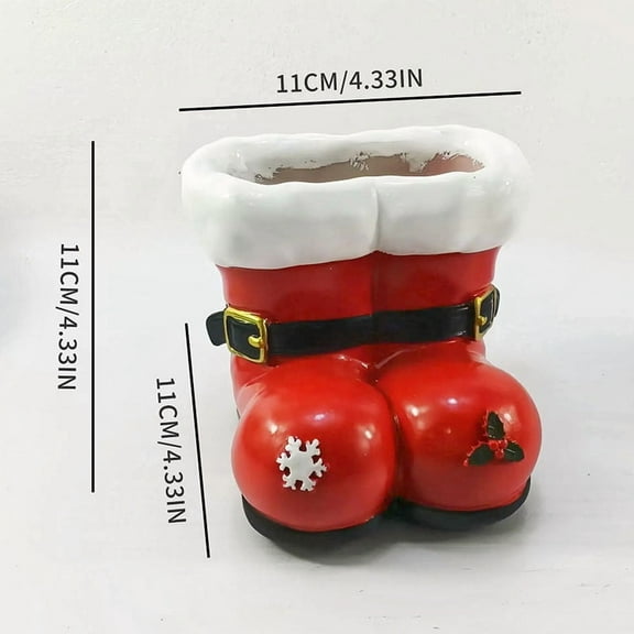 Kumdkd Santa Boots Planter 10 inch Red White Christmas Decor, Resin Holiday Flower Pot with Snowflake Design for Mantel Tabletop Centerpiece, Indoor Festive Planter for Poinsettias Greenery