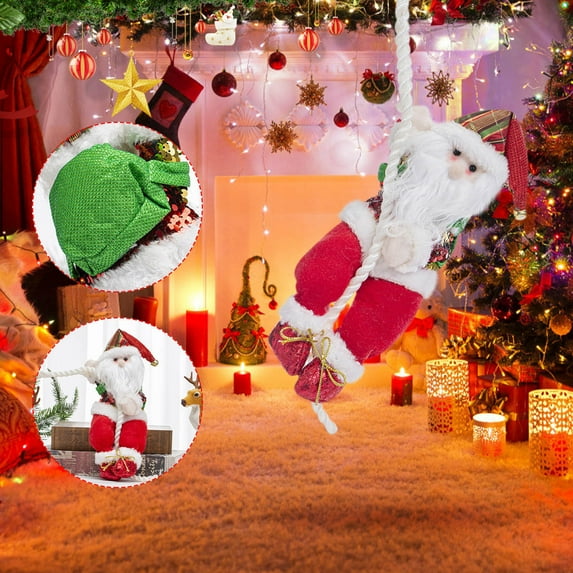 Kumdkd Santa Claus Climbing Rope Deer Doll - Christmas Window Ceiling Hanging Decor, Festive Indoor/Outdoor Decoration, Safe for Kids, Perfect for Parties & Gifts (11.8x3.9x3.1in)