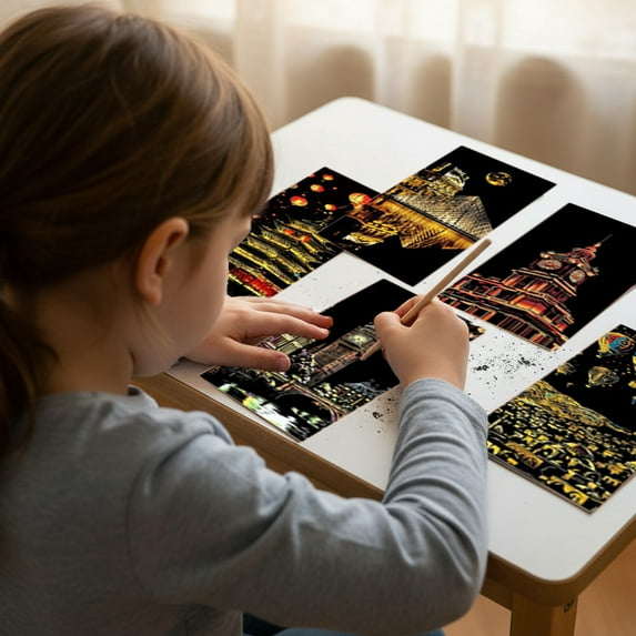 Kumdkd Scratchboard Crafts Set for Kids & Adults - 12 Colorful Engraving Paper Sheets & 1 Wooden Pen, Portable Stress-Relief Art Kit for Christmas Gifts, Travel, or Home Decor (15.6x7x0.5cm, 40g)