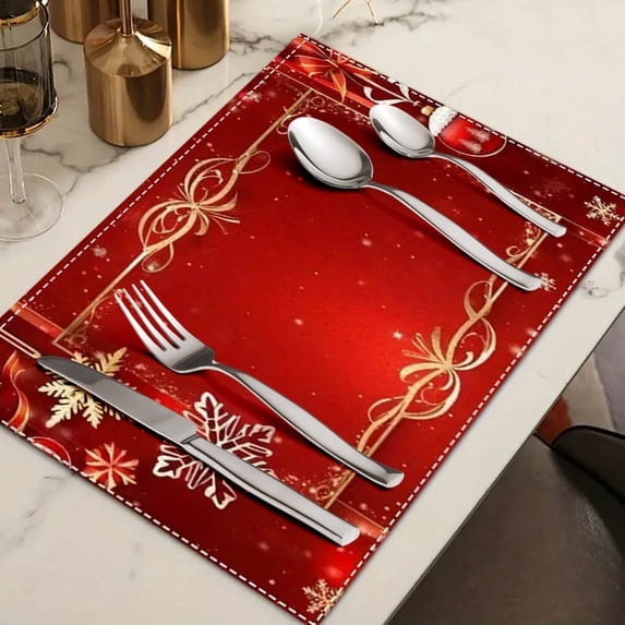Kumdkd Set of 4 Christmas Placemats, Festive Holiday Table Mats 12x18 Inch for Dining Table Decor, Washable Xmas Table Setting & Home Kitchen Decorations