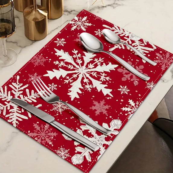 Kumdkd Set of 4 Christmas Placemats, Festive Holiday Table Mats 12x18 Inch for Dining Table Decor, Washable Xmas Table Setting & Home Kitchen Decorations