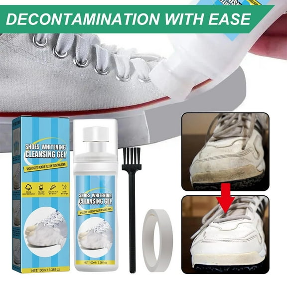 Kumdkd Shoe Cleaning Gel 100ml, White Sneaker Cleaner with Whitening Foam, Portable Disposable Shoe Decontamination Kit for Yellowing Removal, Sports & Casual Shoe Cleaner with Brush Included