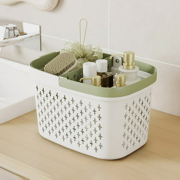 Kumdkd Ventilated Shower Basket with Handle - Heavy Duty Plastic Bath Organizer for College Dorm, RV & Home  (White, 10.6x7.5in)