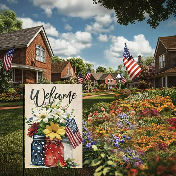 Kumdkd Small Flags for Yard and Garden, Garden Flag Double Sided USA Flag USA 4th July Independence Day Home Farmhouses Decor 12x18 Inch