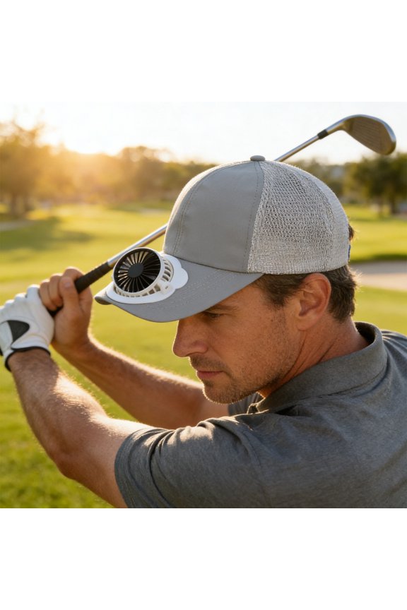 Solar Fan Baseball Cap, USB-C Rechargeable Cooling Hat with LED Display, 3-Speed Adjustable Fan, Breathable Mesh for Outdoor Work & Hiking, 23.62x6.3x5.12in