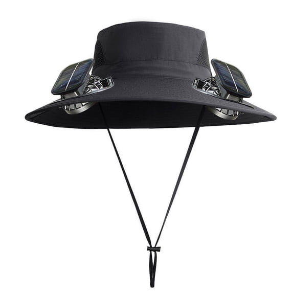 Kumdkd Solar Fan Hat for Men - Wide Brim Cooling Sun Hat with USB/Solar Charging - UPF50+ Outdoor Fishing/Gardening Hat Adjustable 3-Speed Fan (Black)