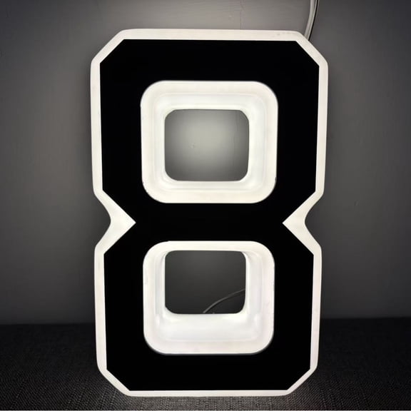 Kumdkd Solar Powered LED Address Numbers, Waterproof Illuminated House Numbers Sign with Time & Temperature Display, Large Modern Outdoor Address Plaque for Mailbox, IP65, Black/White