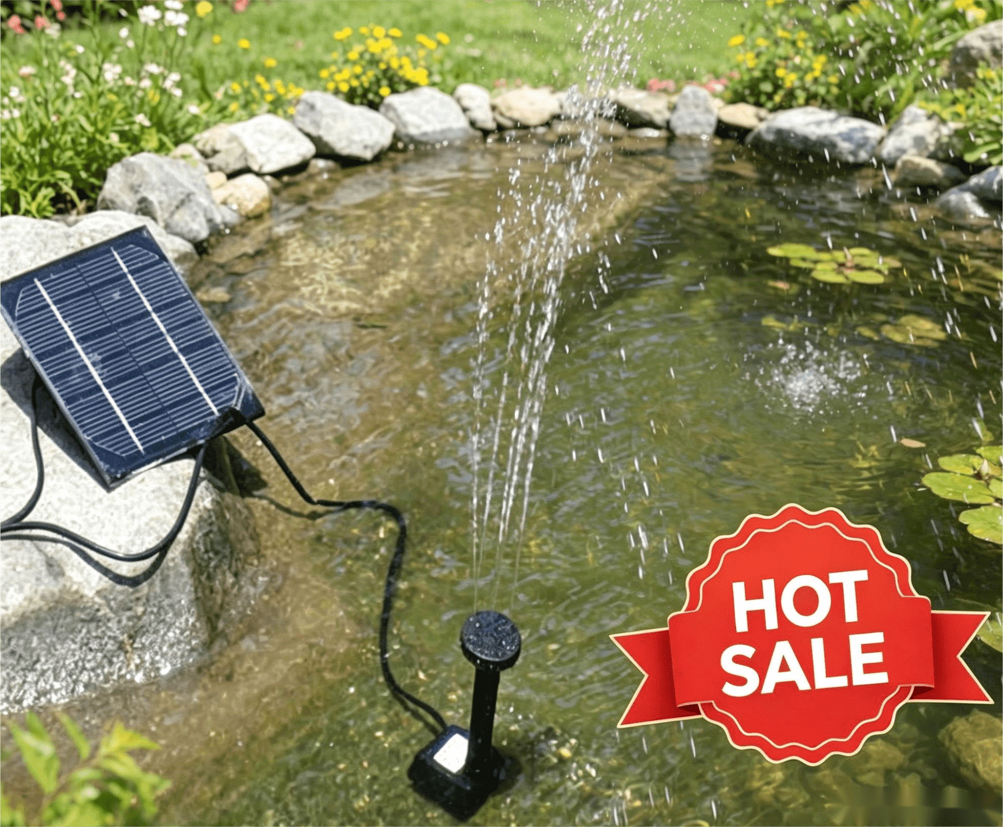 Kumdkd Solar Water Pump Kit - 150L/H Submersible Fountain Pump with 7V Panel | Auto-Start for Ponds/Gardens/Pools (Includes 4 Nozzles)