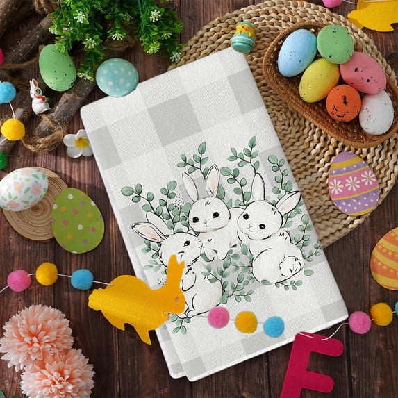 Kumdkd Spring Kitchen Towels, Bunny Hydrangea Easter Kitchen Towels Dish Towels, 18x28 Inch Spring Farmhouse Wild Flowers Decoration Hand Towels Set of 1
