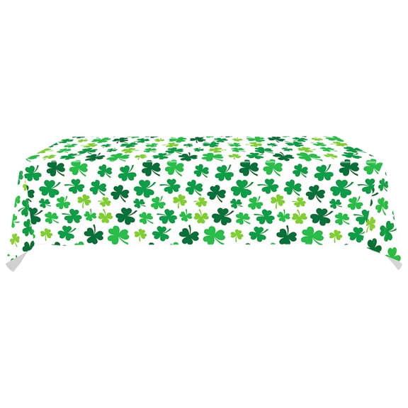Kumdkd St. Patrick's Day Tablecloth 54x108ines, Waterproof Plastic Party Table Cover for Holiday Decor, Shamrock Themed Indoor Outdoor Use, Fits 8-10 People, Green White Gold