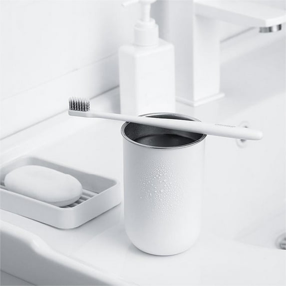 Kumdkd Stainless Steel Toothbrush Cup Holder - 12oz Stackable Mouthwash Cup for Bathroom Counter, Dentist-Recommended Dental Hygiene Organizer & Travel Drinking Glass (White)