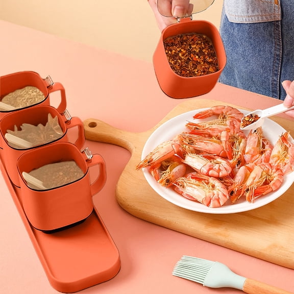 Kumdkd Standing Lid Seasoning Jar, 9.45x3.94x3.27in One-Hand Operation Spice Shaker, Red Plastic Kitchen Storage Container with Spoon, Airtight Food-Grade Spice Box for Salt, Pepper, Oil, MSG