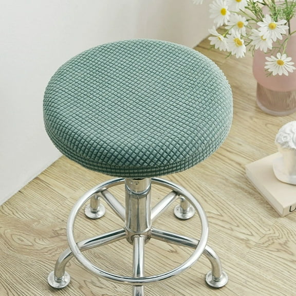 Kumdkd Stretch Velvet Bar Stool Cover - Universal 12-14" Round Chair Protector for Salon/Kitchen (Green)