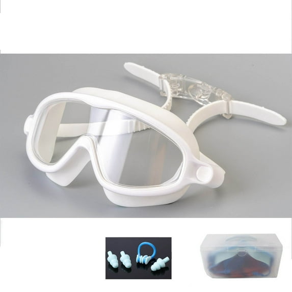 Kumdkd Swimming Goggles, HD Anti-Fog Large Frame Swim Goggles Mask Style with Nose Clip & Earplugs, No Nose Bridge, Adjustable Strap