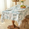 thumbnail image 1 of Kumdkd Tassel Floral Bird Print Tablecloth, 53x39in Rectangular Polyester Table Cover with Fringe, Dirt & Water Resistant Imitation Linen for Dining Table, Coffee Table Decor, 1 of 6
