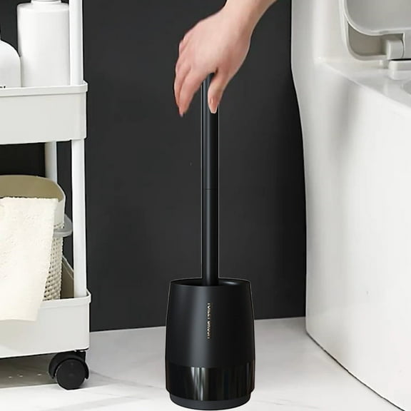 Kumdkd Toilet Bowl Brush Holder Set: Bathroom Deep Cleaning Toilet Cleaner Scrubber Under Rim with Curved Bristle for Dead Corner Clean(Black)
