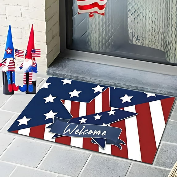 Kumdkd USA Flag Patriotic Doormat – 19.7x31.5 Inch Heavy-Duty Polyester Indoor/Outdoor Welcome Mat, Easy to Clean