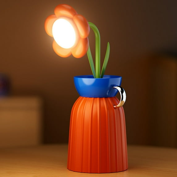 Kumdkd Unique Wireless Flower Desk Lamp With Vase Flexible Gooseneck Rechargeable LED Lamp With USB Charging Port 3 Color Modes And Stepless Dimming