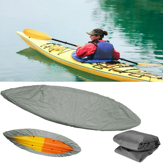 Kumdkd Universal Waterproof Kayak Cover - Heavy-Duty Oxford Fabric Canopy for 10.7-11.4ft Boats | UV & Weather Protection for Storage/Transport (Grey)